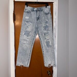 Petra 153 Trendy High Rise Distressed Jeans in Light Blue size 9